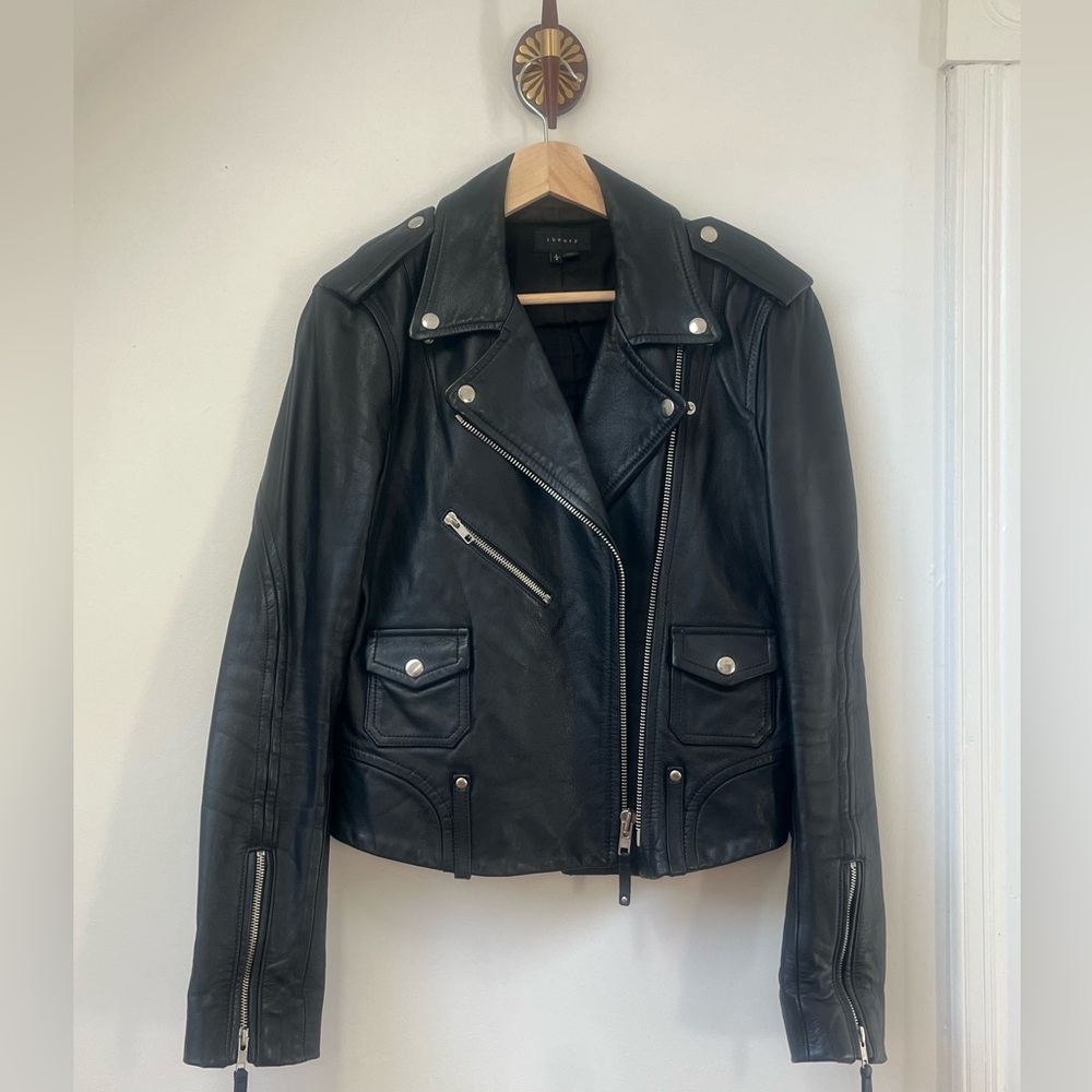Theory Adashi Black Leather Moto Jacket